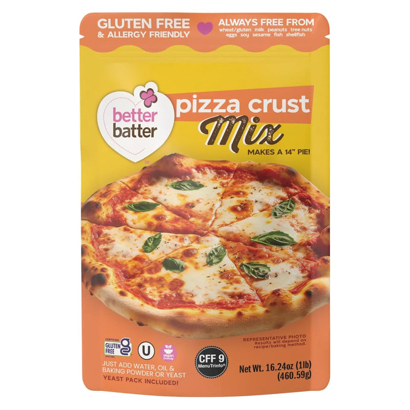 Better Batter Pizza Crust Mix | Certified Kosher, Vegan & Gluten Free Mix for Baking Top 8 Allergen-Free Perfect for 14" Pizzas! Just Add Water, Oil & Yeast Hostess Kitchen Cooking Gifts 1LB Pouch