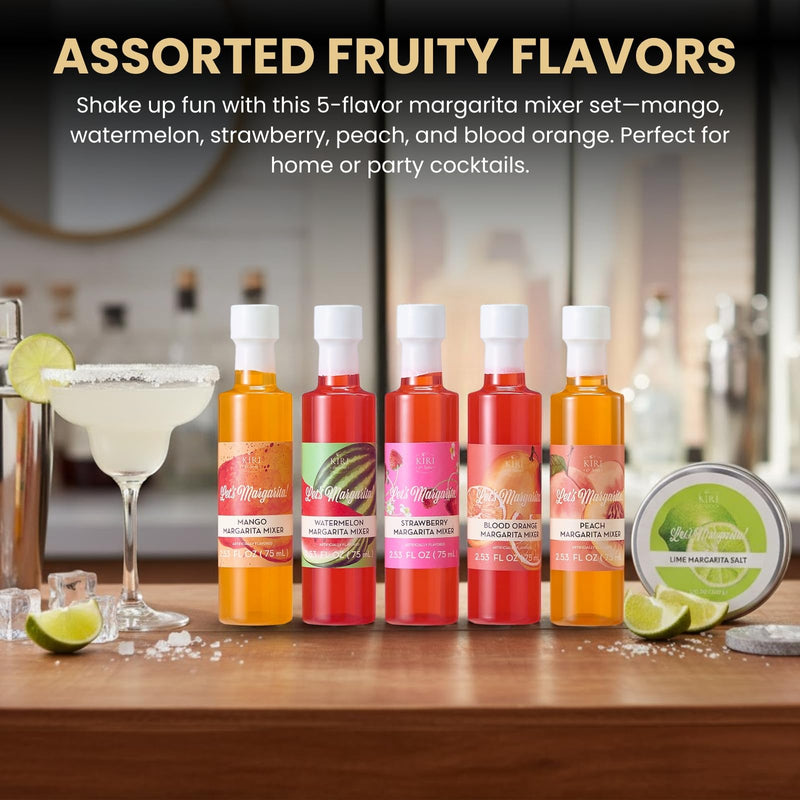 Cocktails, Margarita Mixer Gift Set – 6 Set, Easy-Mix Variety Fruity Drink Mixes & Lime Rimming Salt | Premium Bar Essentials, Home Entertaining | Fun, Vegan and Vegetarian, Party Gift Cocktail Lovers