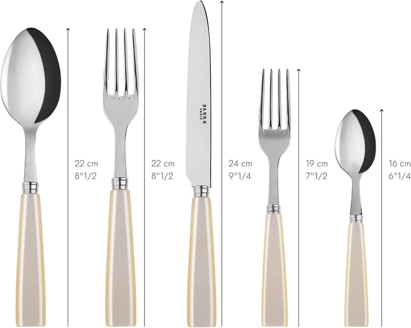 5-Piece Flatware Set - Icône Collection - Knife, Fork, Soup Spoon, Teaspoon & Dessert Fork - Stainless Steel & Acrylic - Dishwasher Safe - Pearly White