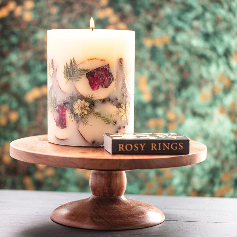 Rosy Rings Small Round Botanical Candle - Spicy Apple 5.5" Burn Time 120 Hours Notes of Cardamom, Cinnamon, Clove, Long Lasting Candles, Candle Gifts
