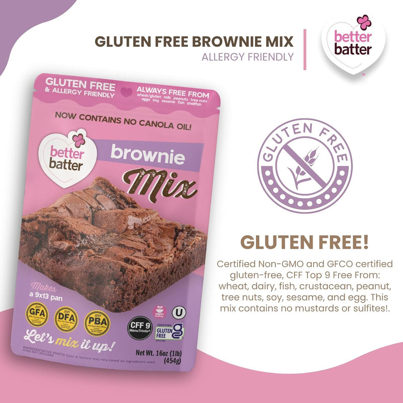 Better Batter Fudge Brownie Mix | Certified Kosher, Vegan & Gluten Free Mix for Baking Top 8 Allergen-Free Perfect for Fudgy Brownies! Add Water, Oil & Eggs Hostess Kitchen Cooking Gifts 1LB Pouch