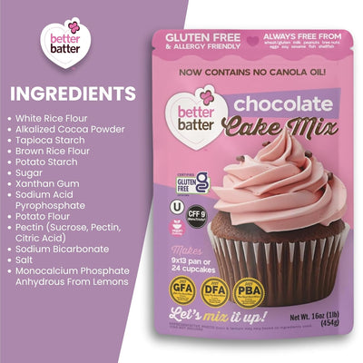 Better Batter Chocolate Cake Mix | Certified Kosher, Vegan & Gluten Free Mix for Baking Top 8 Allergen-Free Perfect for Cakes & Cupcakes! Just Add Water, Oil & Eggs Hostess Kitchen Cooking Gifts 1LB Pouch17.45