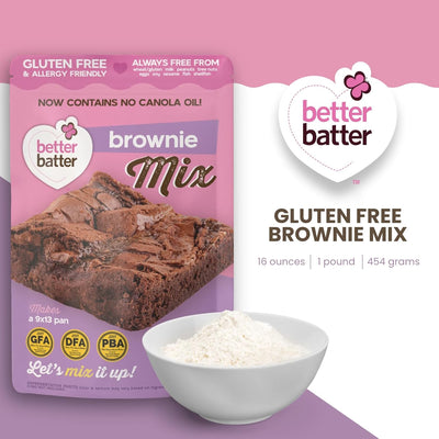 Better Batter Fudge Brownie Mix | Certified Kosher, Vegan & Gluten Free Mix for Baking Top 8 Allergen-Free Perfect for Fudgy Brownies! Add Water, Oil & Eggs Hostess Kitchen Cooking Gifts 1LB Pouch