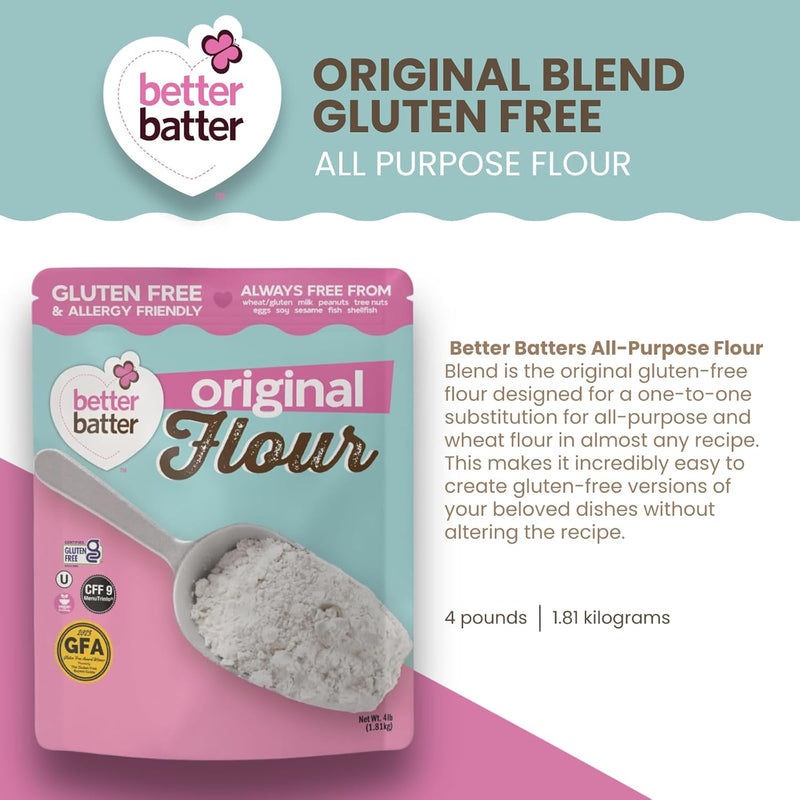 Better Batter Original Blend Multipurpose Certified Gluten-Free Flour, Top 8 Allergen Free, Cup for Cup Baking Alternative to Ordinary Flour 4LB Pouch