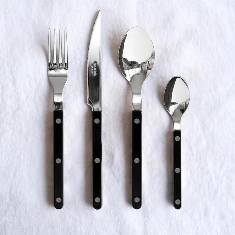 5-Piece Flatware Set - Bistrot Collection - Knife, Fork, Soup Spoon, Teaspoon & Dessert Fork - Stainless Steel & Nylon - Dishwasher Safe - Black - Brilliant Finish