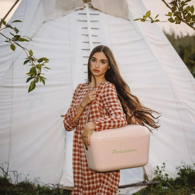 Polarbox Cooler Retro Beach Cooler Vintage Picnic Lunch Box Bag Portable Cooler Travel Camping Hiking 90s Style Ice Chest Extra Large Lightweight for Cans Beers & Seltzer Drinks 20L (Coral Gold)