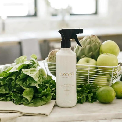 L'AVANT Collective Luxury Home Essentials Bundle | High Performing Dish Soap, Hand Soap, Multipurpose Cleaner Spray, Scrub Brush, Lucite Tray | Luxurious Ingredients Reusable Bottles (Fresh Linen)