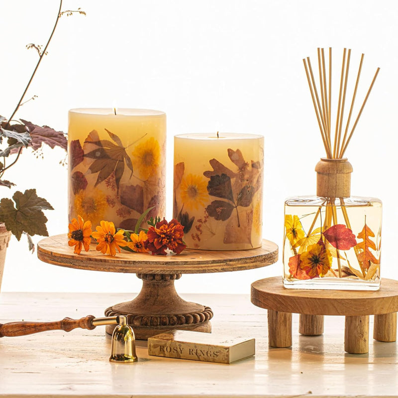 Rosy Rings Harvest Pumpkin Round Botanical Candle 120 Hour Burn Time - Notes of Cinnamon, Clove, Vanilla Aromatherapy Long Lasting Luxurious Fragrance Floral Home Decor Housewarming Gifts (Small)