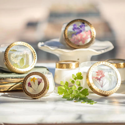 Rosy Rings Pressed Floral Candle - Aromatherapy Candles, Long Lasting Scented Luxury Candles for Home Decor, Botanicals Gifts Notes of Apricot, Blond Woods, Mirabelle Plum Small (Apricot Rose)