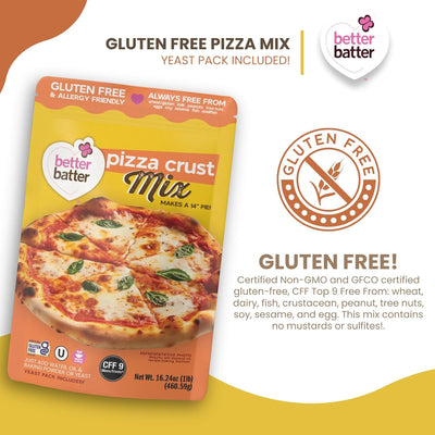 Better Batter Pizza Crust Mix | Certified Kosher, Vegan & Gluten Free Mix for Baking Top 8 Allergen-Free Perfect for 14" Pizzas! Just Add Water, Oil & Yeast Hostess Kitchen Cooking Gifts 1LB Pouch