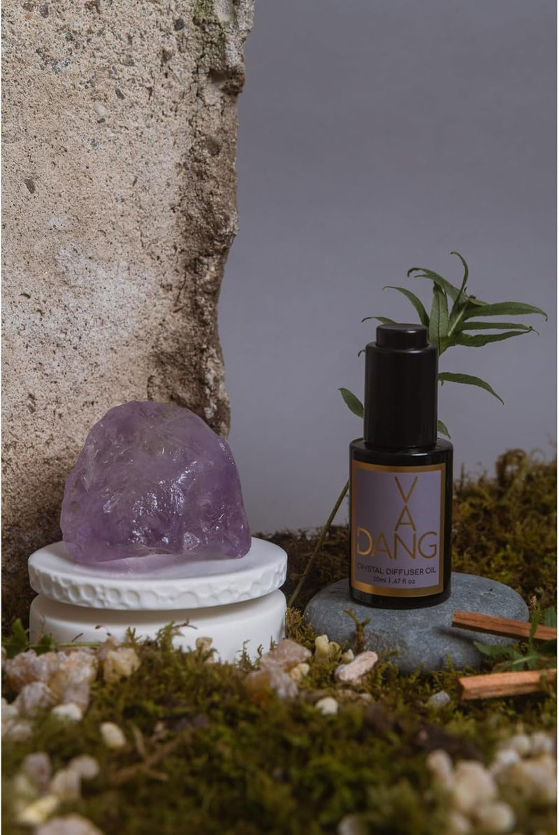 Van Dang Crystal Stone Meditation Set 7-Crystals Limited Edition | Diffuser Oil Aromatherapy | Luxury Spiritual Home Decor Gift Amethyst, Citrine, Flourite, Tourmaline, Smoky, Clear, & Rose Quartz