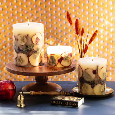 Rosy Rings Medium Round Botanical Candle - Spicy Apple 6.5" Burn Time 200 Hours Notes of Cardamom, Cinnamon, Clove, Long Lasting Candles, Aromatherapy Luxurious Fragrance Elegant Home Decor Gifts