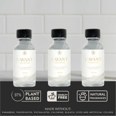 L'AVANT Collective Multipurpose Surface Cleaner Starter Bundle, Fresh Linen - 16 FL oz + 3 (1 FL Oz Refills)