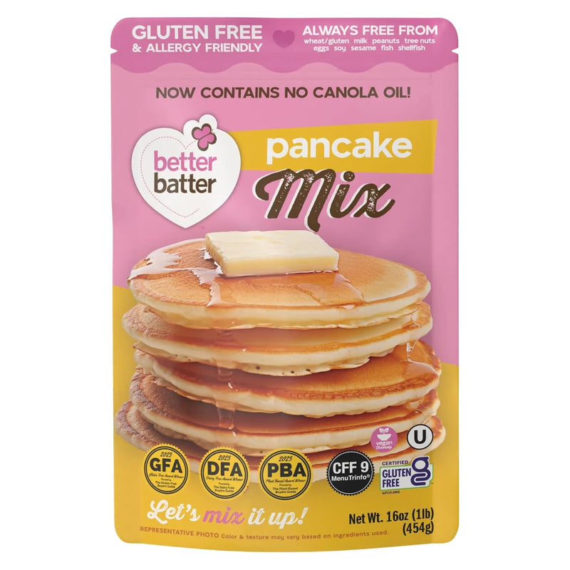 Better Batter Pancake Mix | Certified Kosher, Vegan & Gluten Free Mix for Baking Top 8 Allergen-Free Perfect for Fluffy Pancakes! Just Add Water, Eggs & Butter Hostess Kitchen Cooking Gifts 1LB Pouch