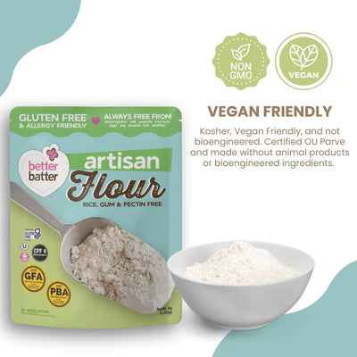 Better Batter Artisan Flour Blend Gluten Free - Award Winning Nutritious, Vegan, Allergen Free, & Kosher - Cup for Cup Alternative All-Purpose Baking, Organic, Non-GMO, 4lbs