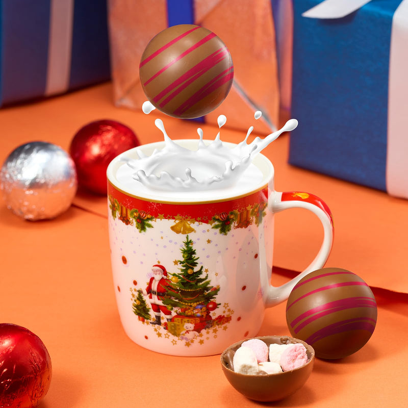 Hot Chocolate Bom Marshmallow Balls - Set of 6-2 Flavors White & Red Swirl Design Caramel & Fudge Brownie Candy Chocolates - Delicious Cocoa Melts Filled Marshmallows - Gift Melting Delicious Gifts