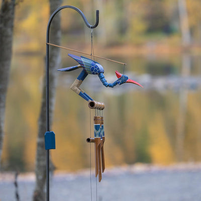 Cohasset Gifts 174P Cohasset Passion Bobbing Head Bird Bamboo Wind Chime, Hand Painted Purple Spotted Design