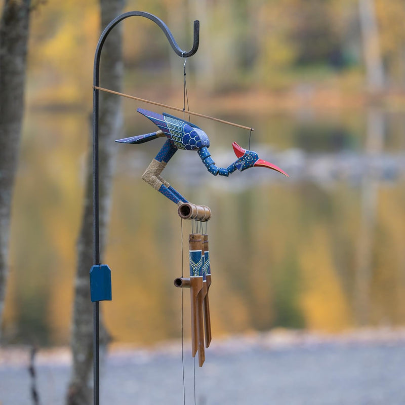 Cohasset Gifts 174P Cohasset Passion Bobbing Head Bird Bamboo Wind Chime, Hand Painted Purple Spotted Design