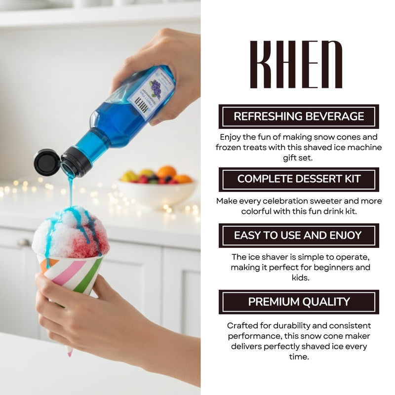 Snow Cone Machine Gift Set – Electric Shaved Ice Maker Kit with 5 Syrup Flavors - Includes Cone Cups, Straws & Ice Molds, Frozen Dessert Kit Maker for Kids & Parties, Birthday, Hawaiin Slushie Machine