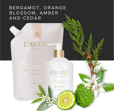 L'AVANT Collective High Performing Dish Soap Refill | Plant-Based Ingredients & High Performing Formula | Notes of Bergamot, Orange Blossom, Amber, Cedar | Blushed Bergamot Scent 32oz