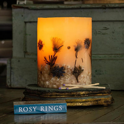 Rosy Rings Small Round Coastal Vanilla Botanical Candle - Bergamot, Jasmine 120 Hour Burn, Vanilla Scented Candles, Aromatherapy Candles, Floral Candles, Long Lasting Candles