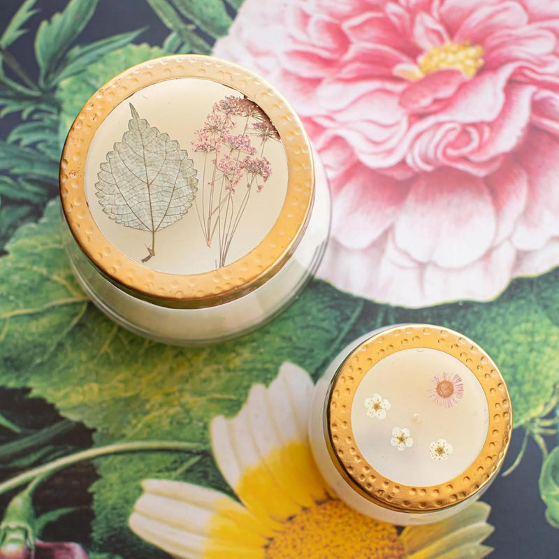 Rosy Rings Pressed Floral Candle - Aromatherapy Candles, Long Lasting Scented Luxury Candles for Home Decor, Botanicals Gifts Notes of Apricot, Blond Woods, Mirabelle Plum Small (Apricot Rose)