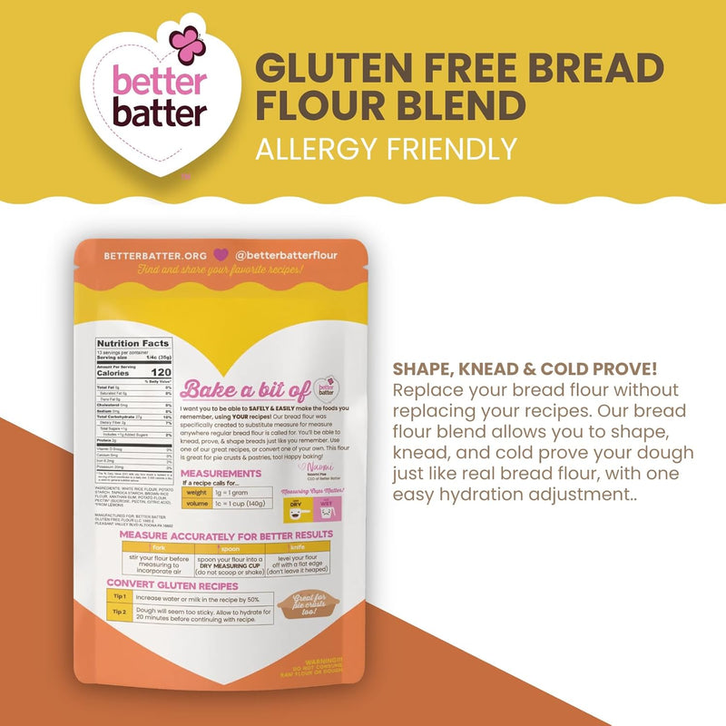 Better Batter Bread Flour | Certified Kosher & Gluten Free Flour for Baking Top 8 Allergen-Free Perfect for Yeast Bread Recipes & Pie Crusts! Knead, Cold Proof Hostess Kitchen Cooking Gifts 1LB Pouch