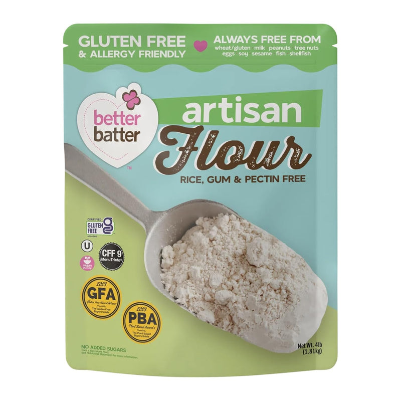 Better Batter Artisan Flour Blend Gluten Free - Award Winning Nutritious, Vegan, Allergen Free, & Kosher - Cup for Cup Alternative All-Purpose Baking, Organic, Non-GMO, 4lbs