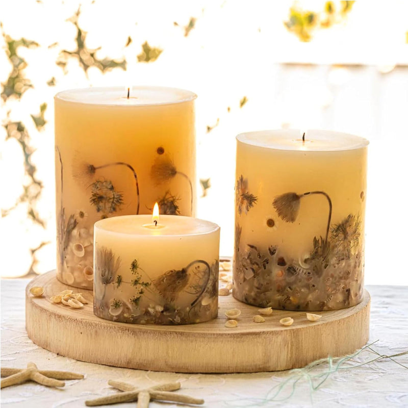 Rosy Rings Small Round Coastal Vanilla Botanical Candle - Bergamot, Jasmine 120 Hour Burn, Vanilla Scented Candles, Aromatherapy Candles, Floral Candles, Long Lasting Candles