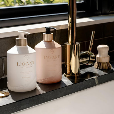 L'AVANT Collective Dish & Hand Soap Duo Blushed Bergamot | High Performing Luxurious Ingredients Notes of Bergamot, Orange Blossom, Amber, Cedar | 2 Reusable Glass Bottles Kitchen Home Decor Gifts…