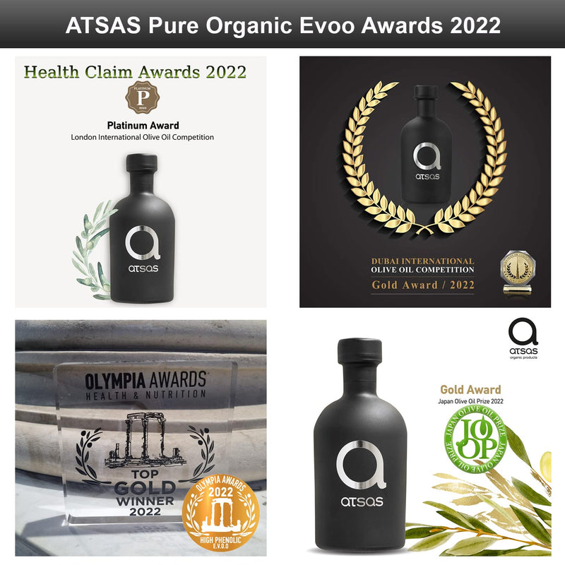 Atsas Extra Virgin Organic Olive Oil - Rich in Polyphenols - Cyprus Cold Pressed Evoo - Multiple Health Award Winner - 2023 New Harvest -100ml