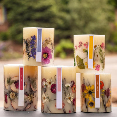 Rosy Rings Honey Tobacco Round Botanical Candle - Honey Tobacco Candle, Aromatherapy Candles, Long Lasting Candles, Luxury Candles, Candle Gifts, Home Decor Candles (5 Inch)