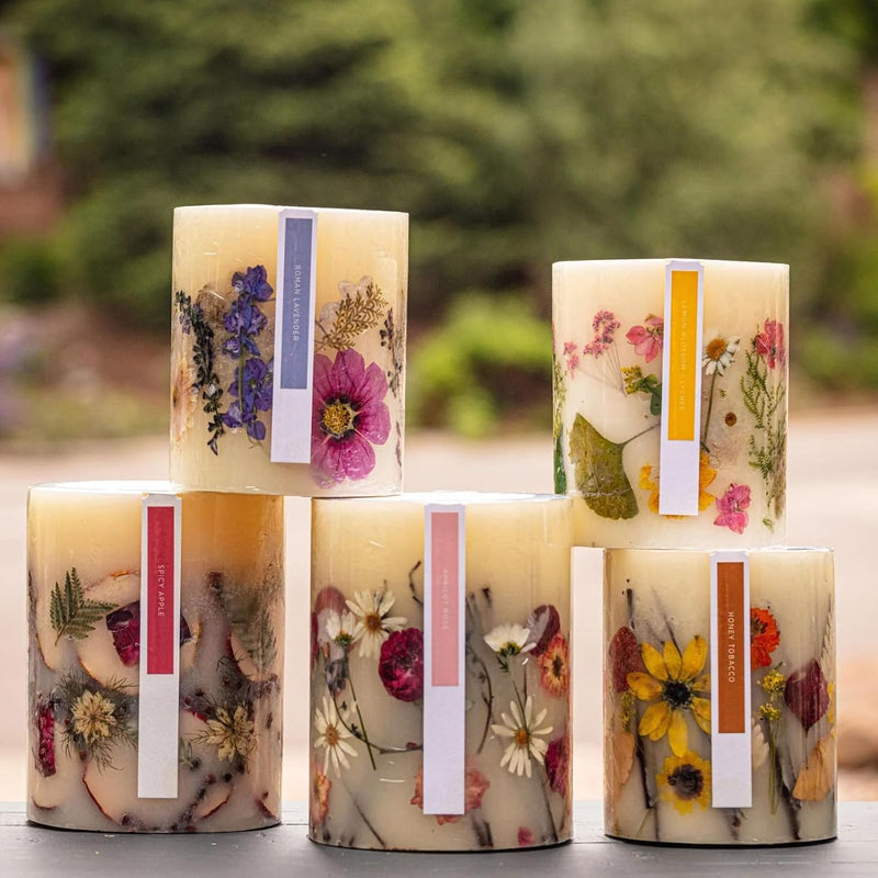 Rosy Rings Honey Tobacco Round Botanical Candle - Honey Tobacco Candle, Aromatherapy Candles, Long Lasting Candles, Luxury Candles, Candle Gifts, Home Decor Candles (5 Inch)