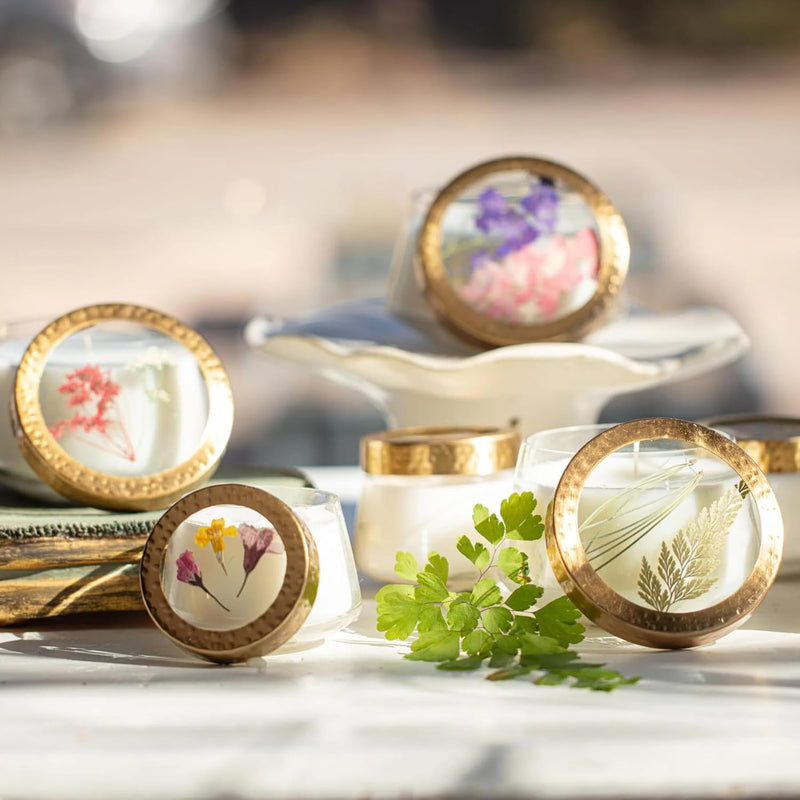 Rosy Rings Pressed Floral Candle - Aromatherapy Candles, Long Lasting Scented Luxury Candles for Home Decor, Botanicals Gifts Notes of Apricot, Blond Woods, Mirabelle Plum Medium (Apricot Rose)