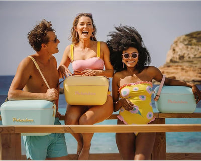 Polarbox Cooler Retro Beach Cooler Vintage Picnic Lunch Box Bag Portable Cooler Travel Camping Hiking 90s Style Ice Chest Extra Large Lightweight for Cans Beers & Seltzer Drinks 20L (Cyan Baby Rose)