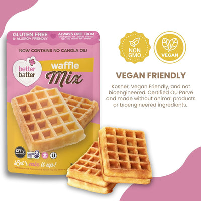 Better Batter Waffle Mix | Certified Kosher, Vegan & Gluten Free Mix for Baking Top 8 Allergen-Free Perfect for Fluffy Waffles! Just Add Water, Eggs & Butter Hostess Kitchen Cooking Gifts 1LB Pouch