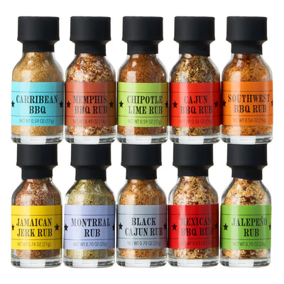 Kiri & Sons Smokehouse BBQ Gourmet Grilling Spice Set | 10-Set | Glass Bottle Seasonings, Grill Seasoning Flavors Include Caribbean, Jamaican Memphis, Jalapeno Rub, Montreal, Cajun Chili Garlic & More