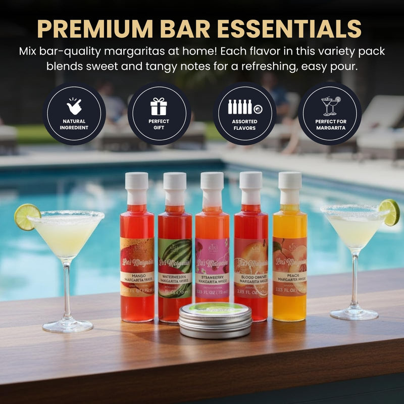 Cocktails, Margarita Mixer Gift Set – 6 Set, Easy-Mix Variety Fruity Drink Mixes & Lime Rimming Salt | Premium Bar Essentials, Home Entertaining | Fun, Vegan and Vegetarian, Party Gift Cocktail Lovers