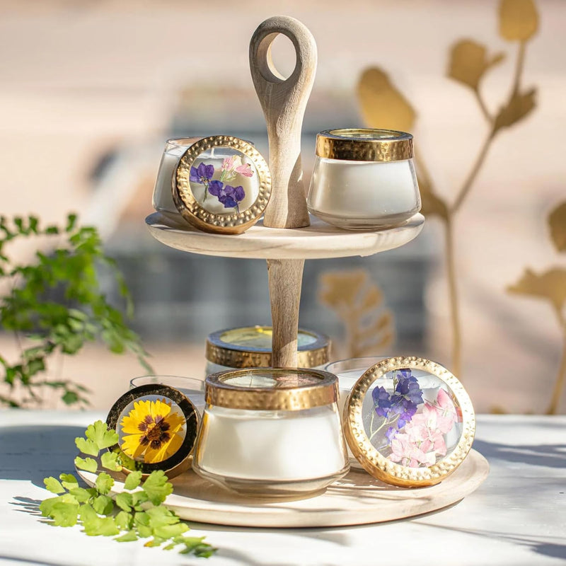 Rosy Rings Pressed Floral Candle - Aromatherapy Candles, Long Lasting Scented Luxury Candles for Home Decor, Botanicals Gifts Notes of Apricot, Blond Woods, Mirabelle Plum Small (Apricot Rose)