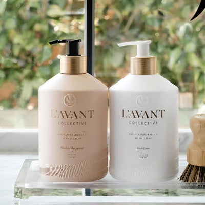 L'AVANT Collective High Performing Dish Soap | Plant-Based Ingredients & High Performing Formula | Notes of Bergamot, Orange Blossom, Amber, Cedar Reusable Glass Bottle Blushed Bergamot Scent |16oz