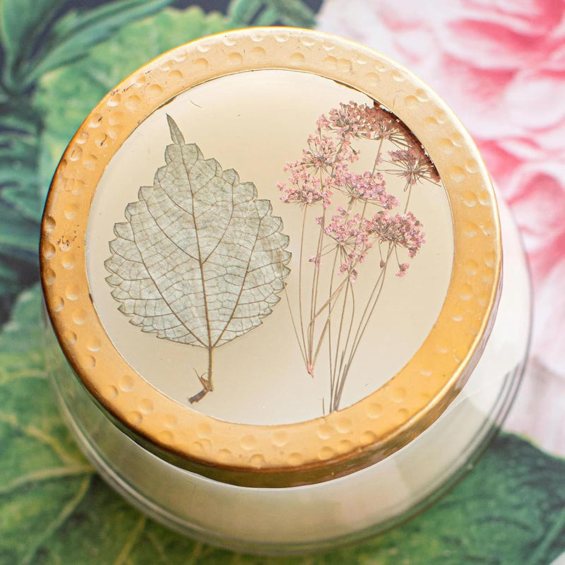 Rosy Rings Pressed Floral Candle - Aromatherapy Candles, Long Lasting Scented Luxury Candles for Home Decor, Botanicals Gifts Notes of Apricot, Blond Woods, Mirabelle Plum Medium (Apricot Rose)