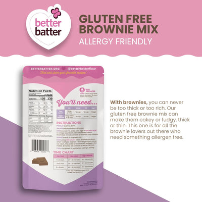 Better Batter Fudge Brownie Mix | Certified Kosher, Vegan & Gluten Free Mix for Baking Top 8 Allergen-Free Perfect for Fudgy Brownies! Add Water, Oil & Eggs Hostess Kitchen Cooking Gifts 1LB Pouch