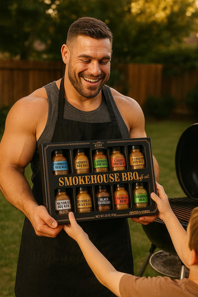 Kiri & Sons Smokehouse BBQ Gourmet Grilling Spice Set | 10-Set | Glass Bottle Seasonings, Grill Seasoning Flavors Include Caribbean, Jamaican Memphis, Jalapeno Rub, Montreal, Cajun Chili Garlic & More