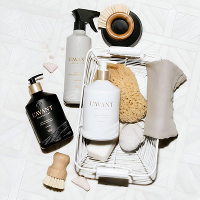 L'AVANT Collective Dish & Hand Soap Duo Fresh Linen | High Performing Formula Luxurious Ingredients for Soft & Smooth Hands & Dishes | 2 Reusable Glass Bottles Kitchen Accessories Home Decor Gifts