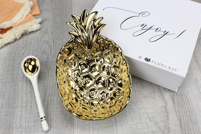 Pampa Bay Get Gifty Bowl and Spoon Set, Pineapple Gold