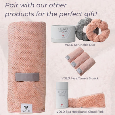 VOLO Hero Cloud Pink Hair Towel - Ultra Soft, Quick Drying, Anti Frizz & Breakage, 30% More Fabric, Snug Strap