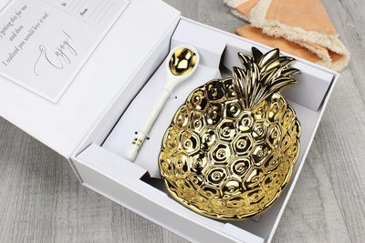 Pampa Bay Get Gifty Bowl and Spoon Set, Pineapple Gold