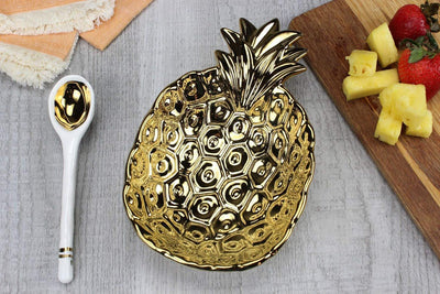 Pampa Bay Get Gifty Bowl and Spoon Set, Pineapple Gold