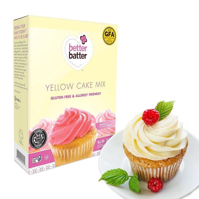 Better Batter Yellow Cake Mix | Certified Kosher, Vegan & Gluten Free Mix for Baking Top 8 Allergen-Free Perfect for Cakes & Cupcakes! Add Water, Oil & Eggs Hostess Kitchen Cooking Gifts 18.25oz Pouch