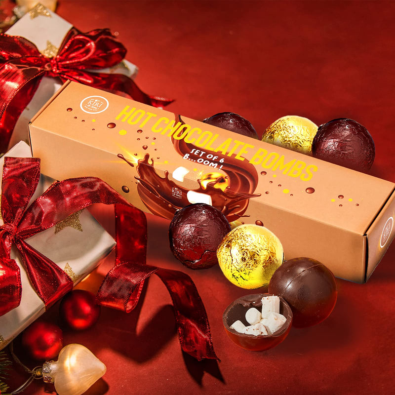 Hot Chocolate Boms Marshmallow Balls - Set of 6 - Delicious Cocoa Melts Bom Filled Marshmallows - 2 Flavors Caramel & Fudge Brownie Candy - Classic Milk Chocolates Cocoa Melt Gift - Delicious Gifts